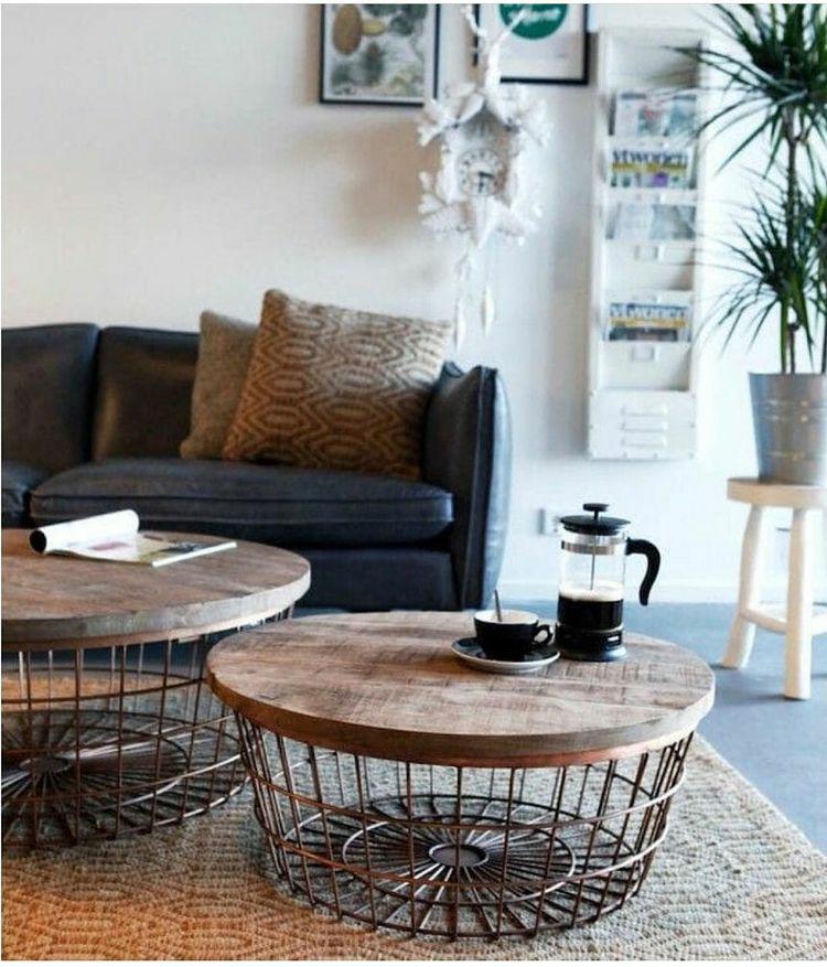 Cestos Decorativos de mesa de centro con tapas de madera