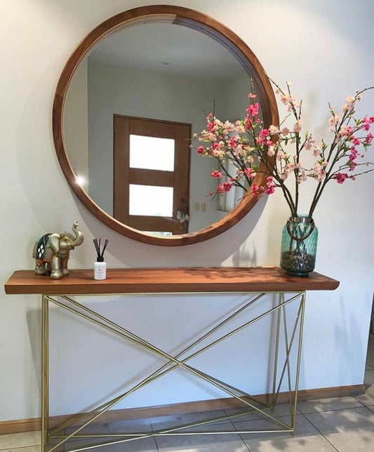 espejo circular con marco de madera, espejo minimalista para recibir a las visitas o exhibir por completo
